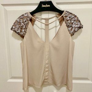 NWT BCBGMAXAZARIA Silk Top w Sequin Detail Sleeves